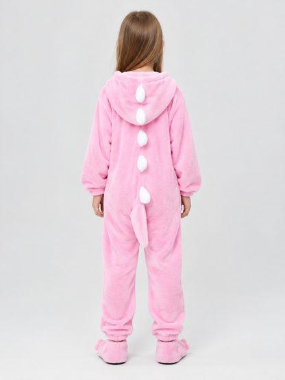Kids' One-Piece Kigurumi Pajama Pink with Hood