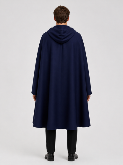 Cosplay Hooded Cloak, Open Front, Blue/Black back view