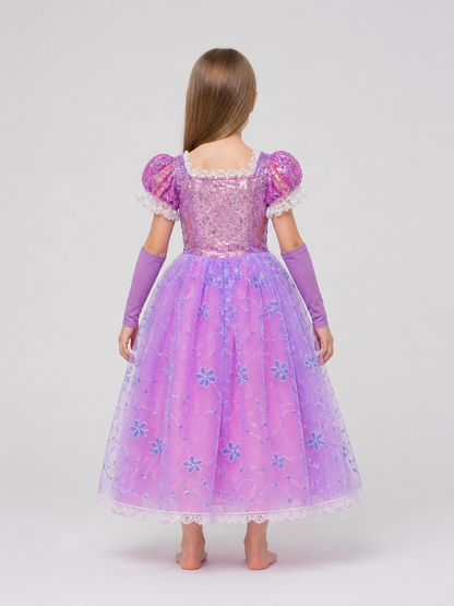 Purple Princess Carnival Dress with Sequins back view