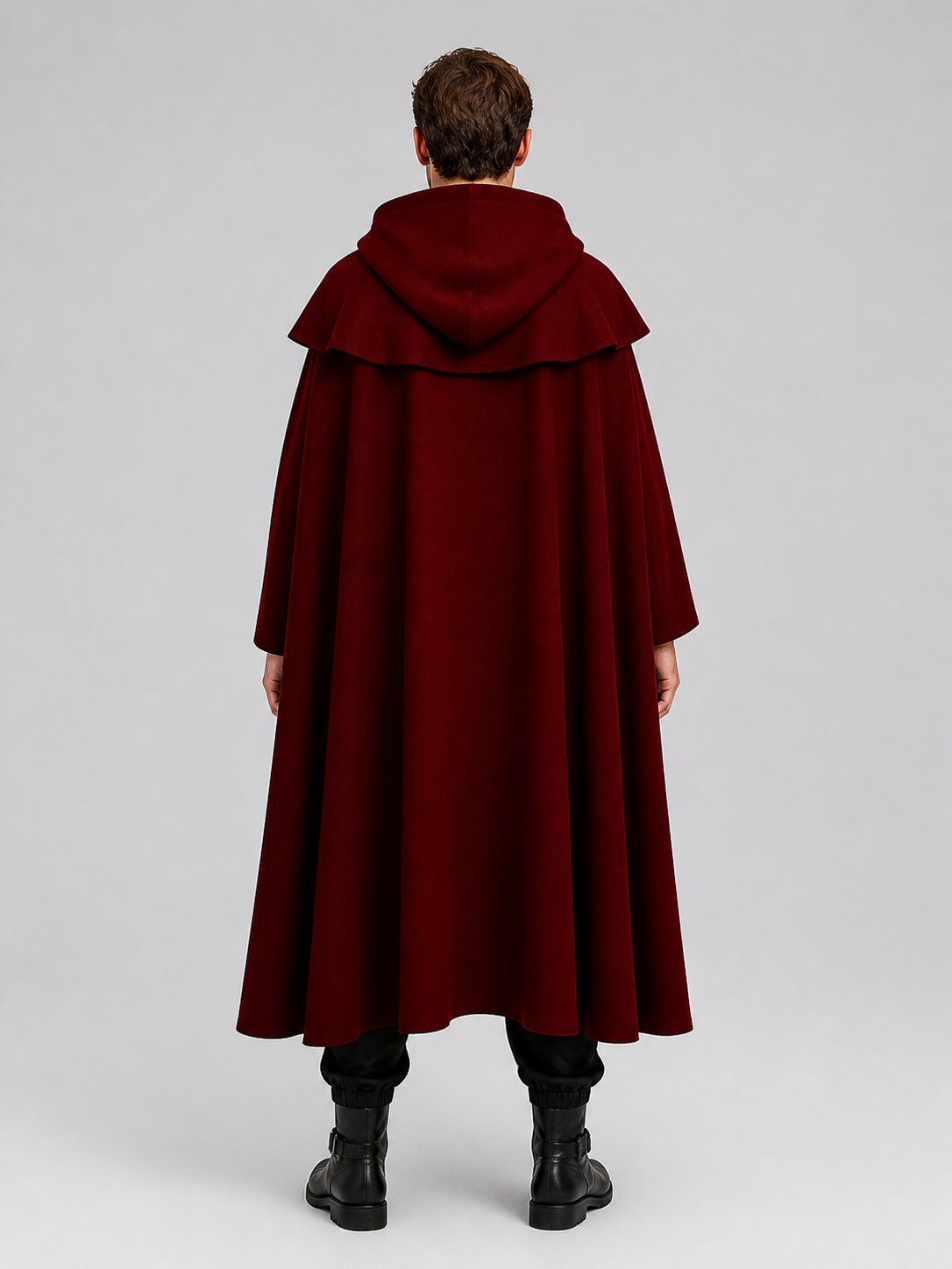 Dark Red Hooded Vampire Cloak for Halloween back view