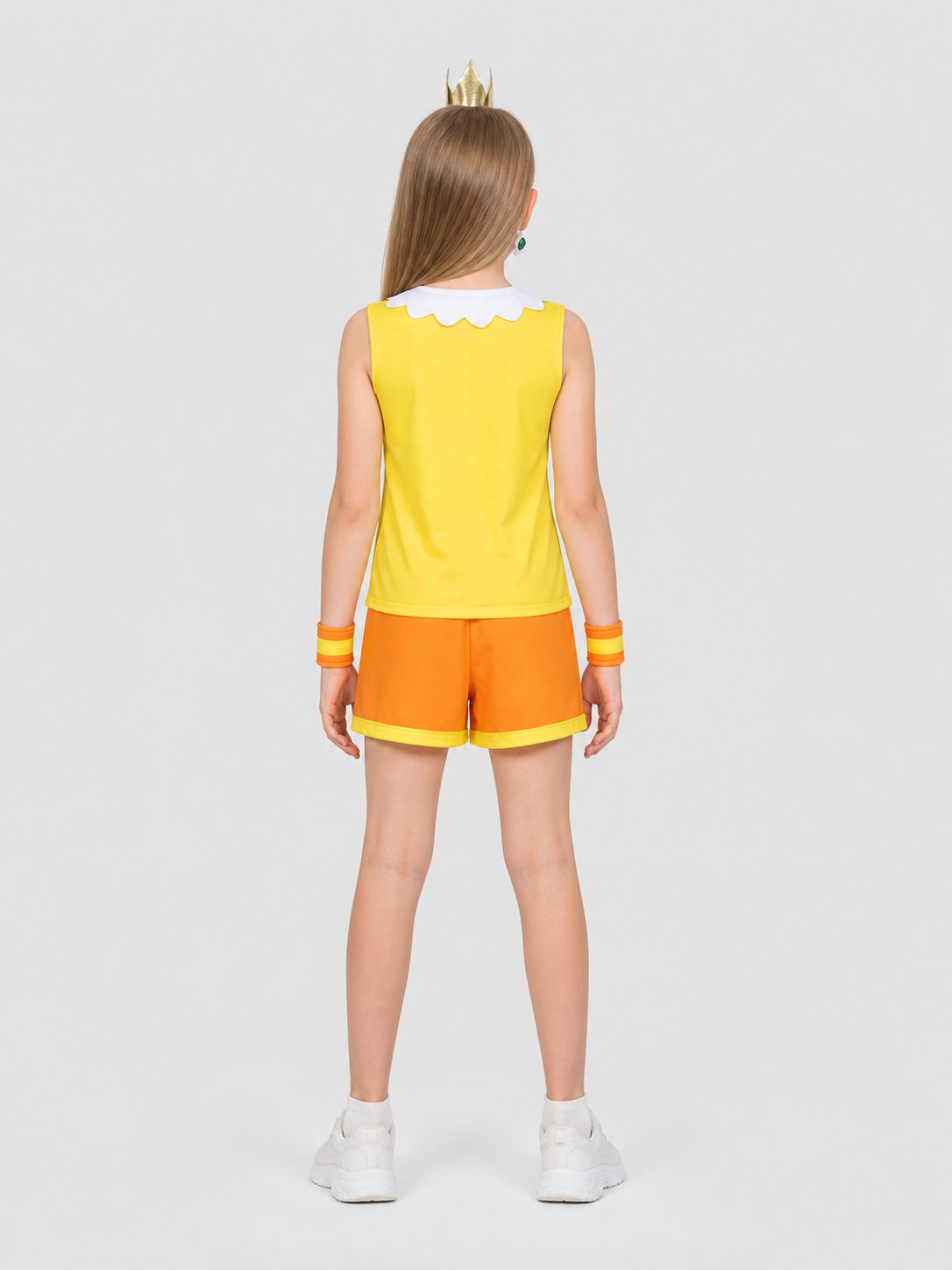 Character costume with crown, top, shorts, and accessories back view