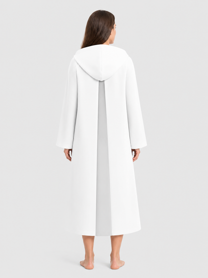 White Hooded Robe with a Star Wars Theme for Cosplay back view