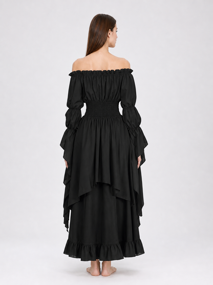 Black Off-the-Shoulder Maxi Dress with Ruffles