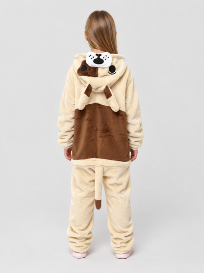 Flannel Dog Hooded Pajama Jumpsuit with Tail
