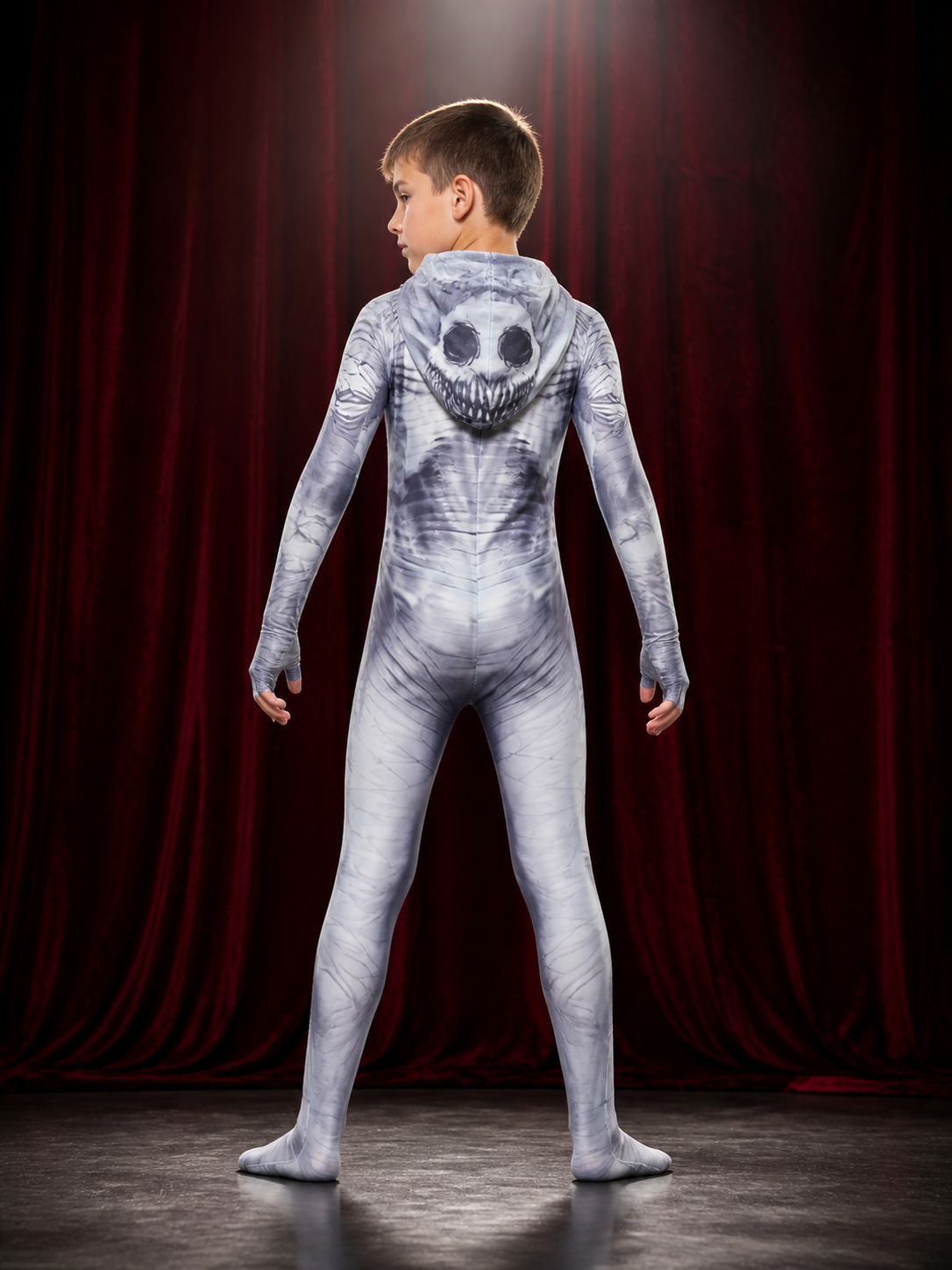Skeleton Bodysuit Costume, Full Body Skull Print, Halloween Cosplay Outfit back view