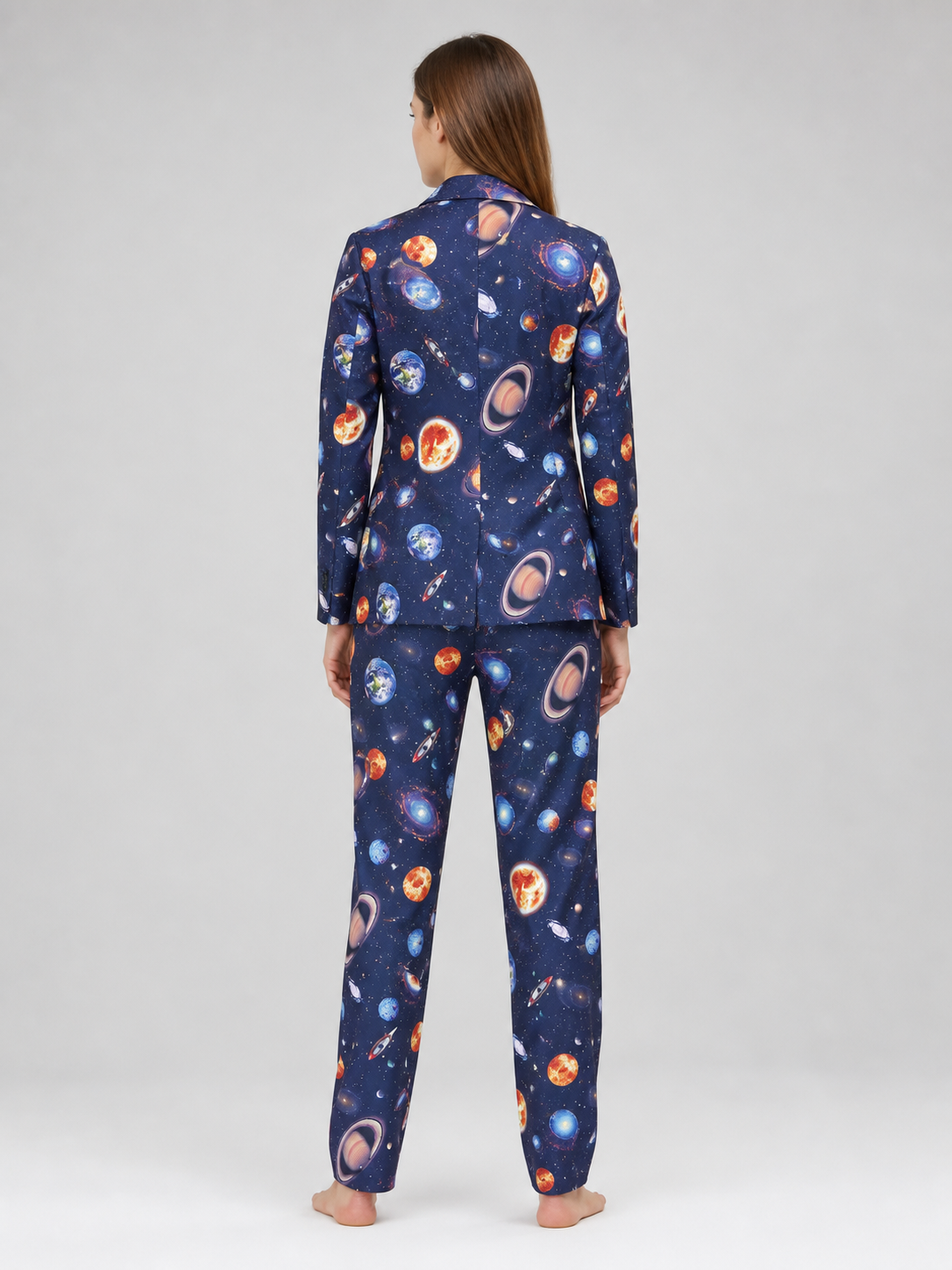 Suit with a Space-Print Blazer and Pants back view
