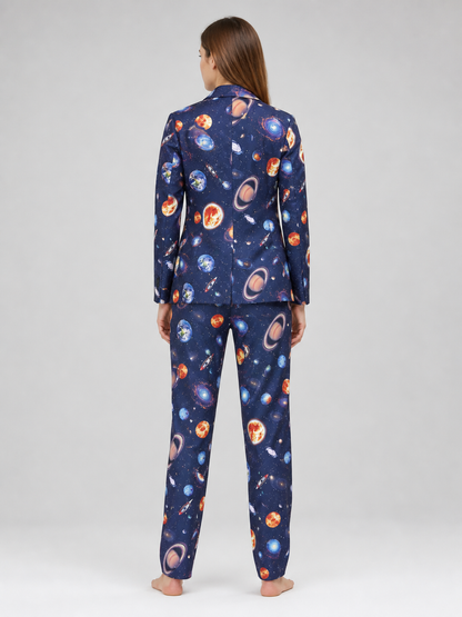 Suit with a Space-Print Blazer and Pants back view
