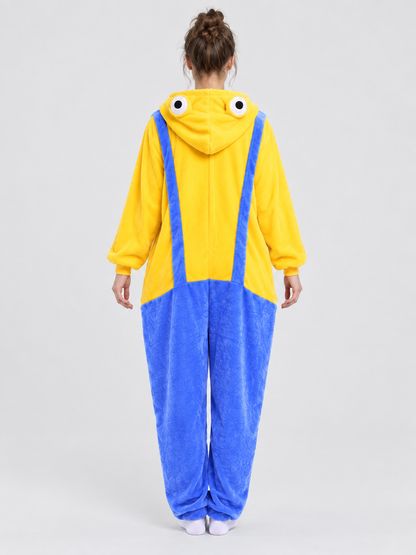 Flannel Hooded Pajama Jumpsuit with Patch