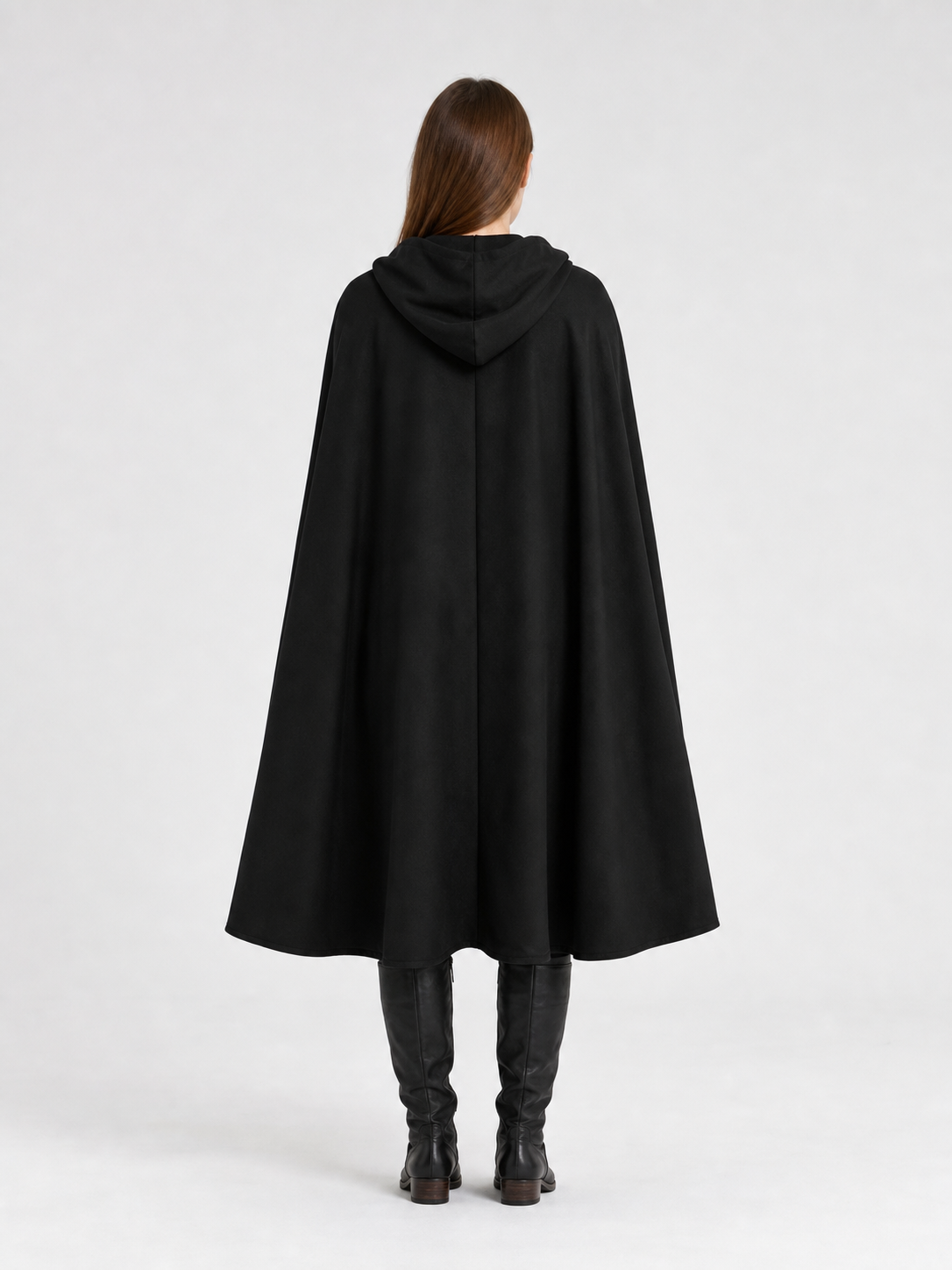 Long black hooded carnival cloak
