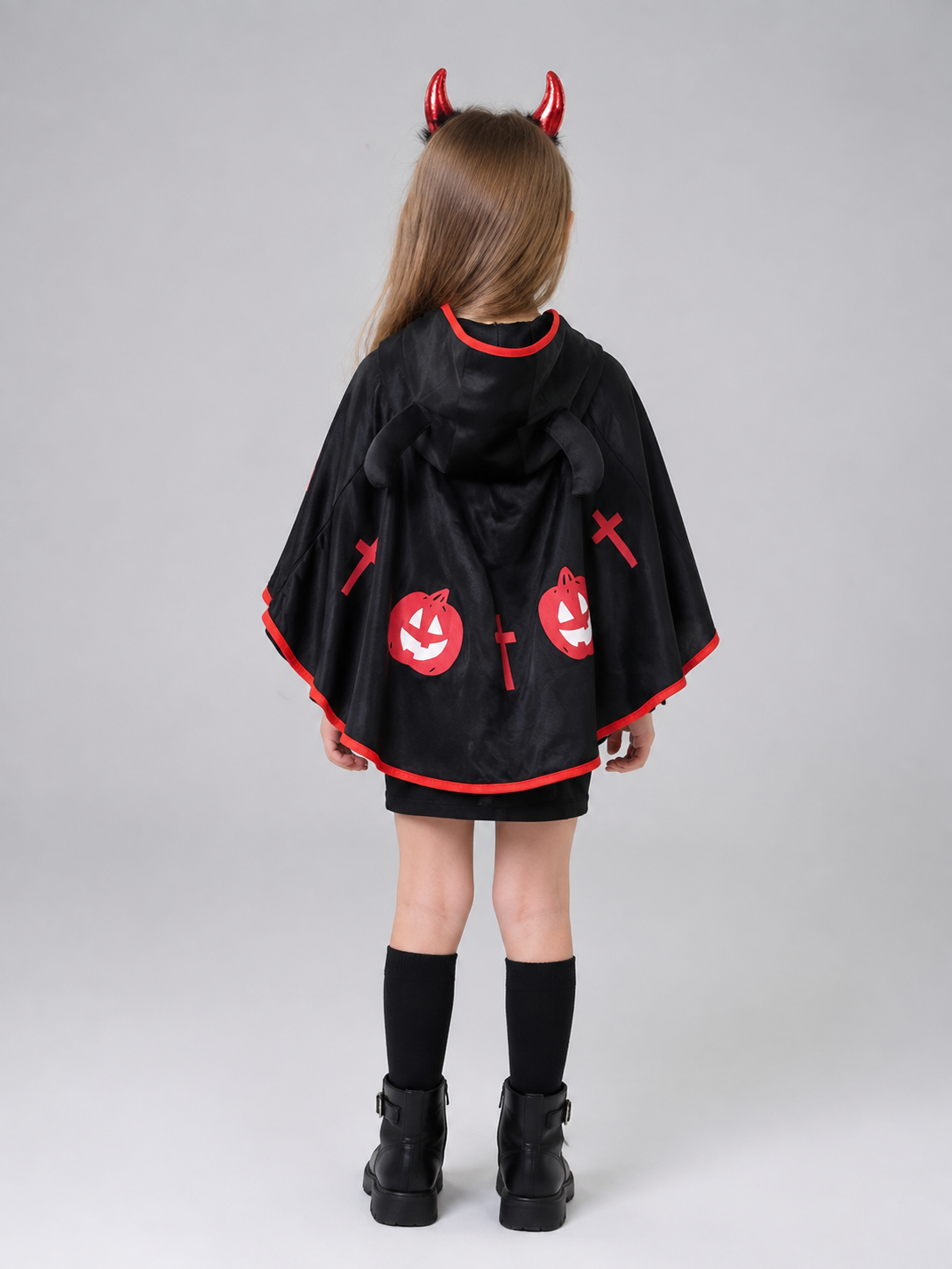 Hooded Cape with Horns and Print back view