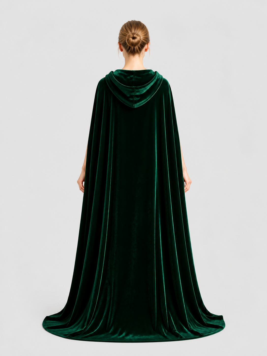 Long Dark Green Hooded Cosplay Cloak back view