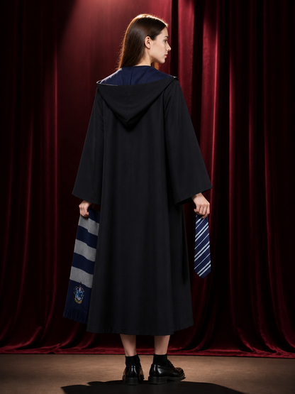 Academy-Themed Wizard Robe Costume Set With Hooded Cloak, Tie And Scarf back view
