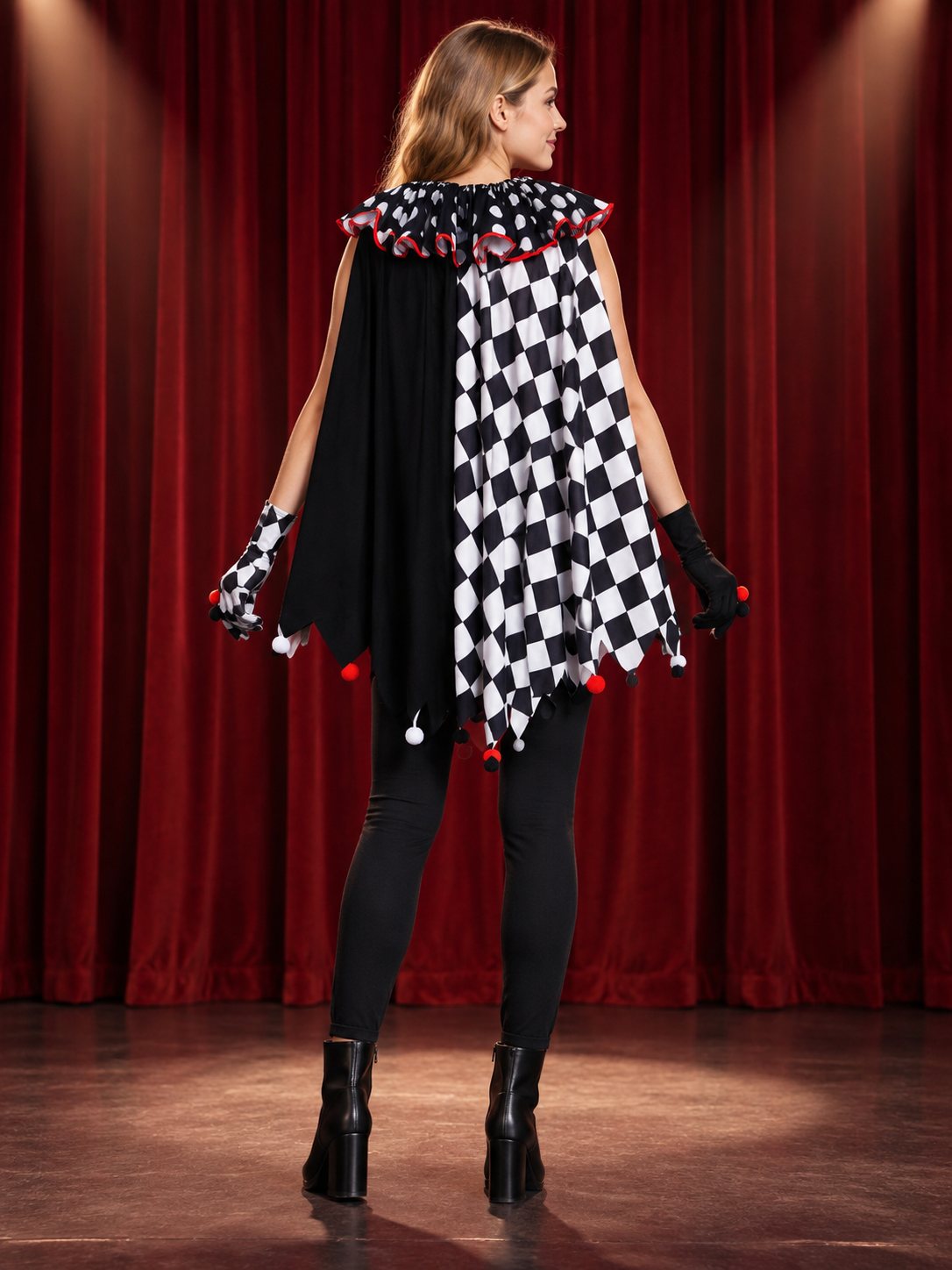 Plaid Clown Costume Carnival Cape-Cloak