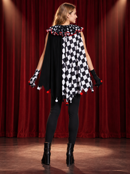 Plaid Clown Costume Carnival Cape-Cloak