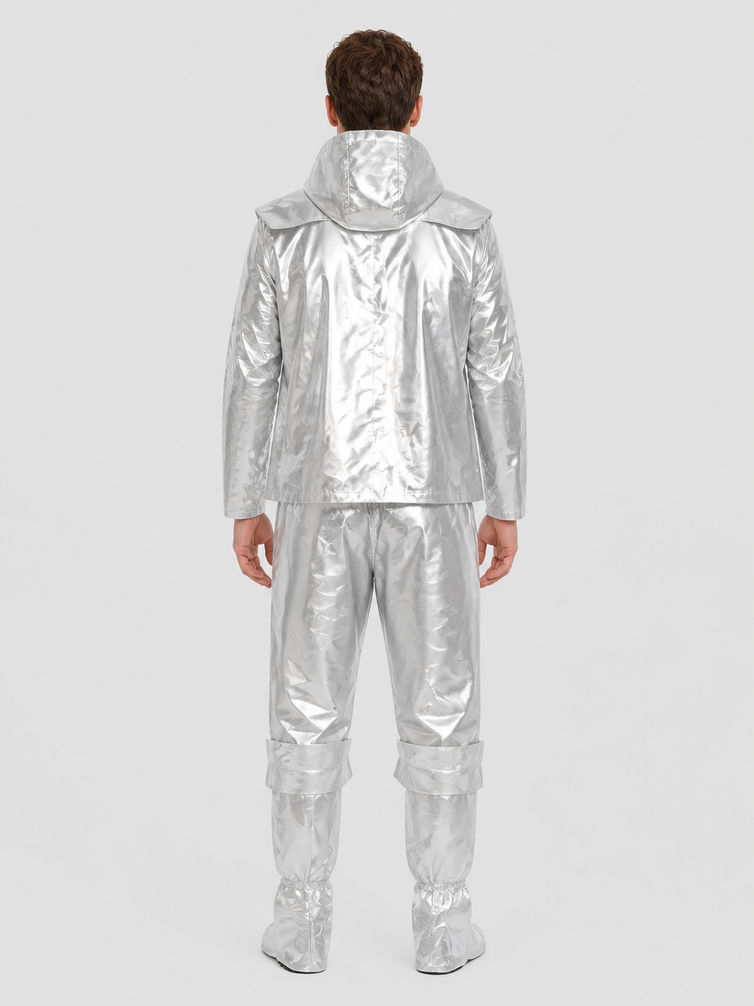 Silver Astronaut Costume with Hood for Halloween back view