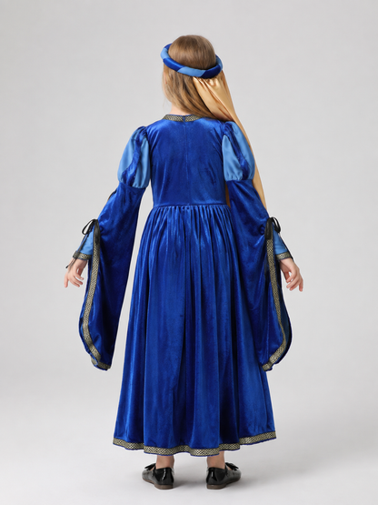 Children's velvet carnival dress with headpiece back view