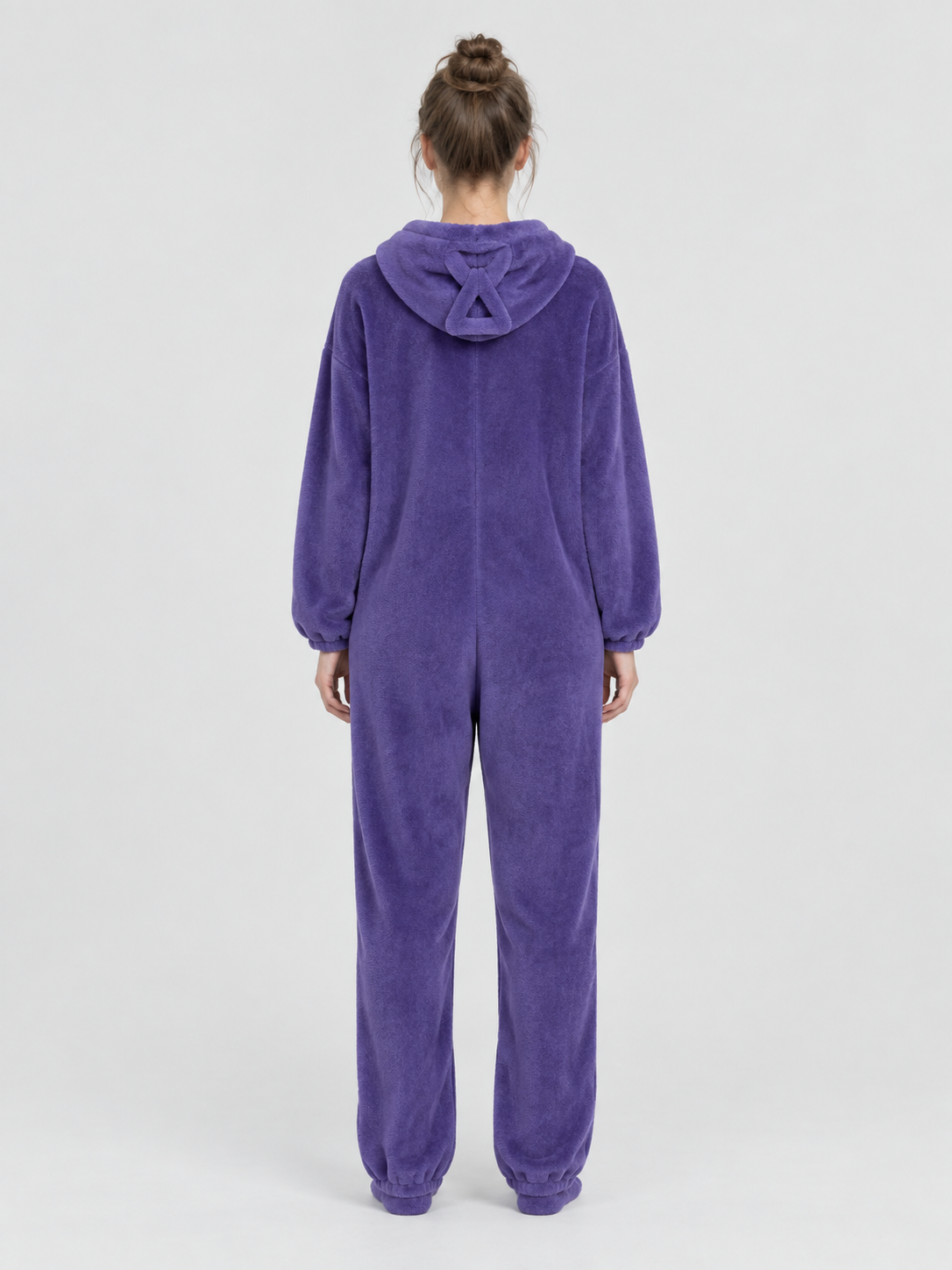 Purple Plush Hooded Jumpsuit Pajama with Zipper