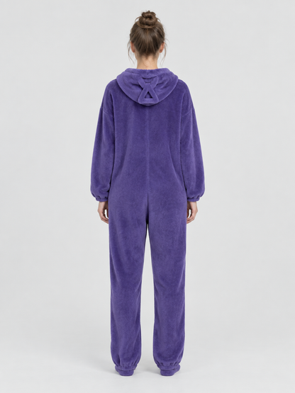Purple Plush Hooded Jumpsuit Pajama with Zipper