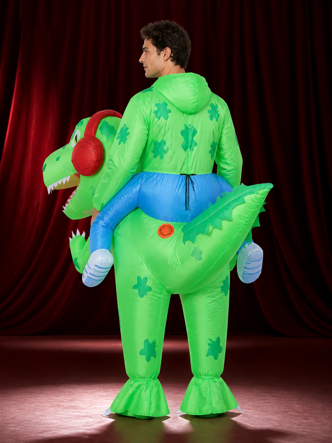 Inflatable Dinosaur Costume, Green Red Spotted Halloween back view
