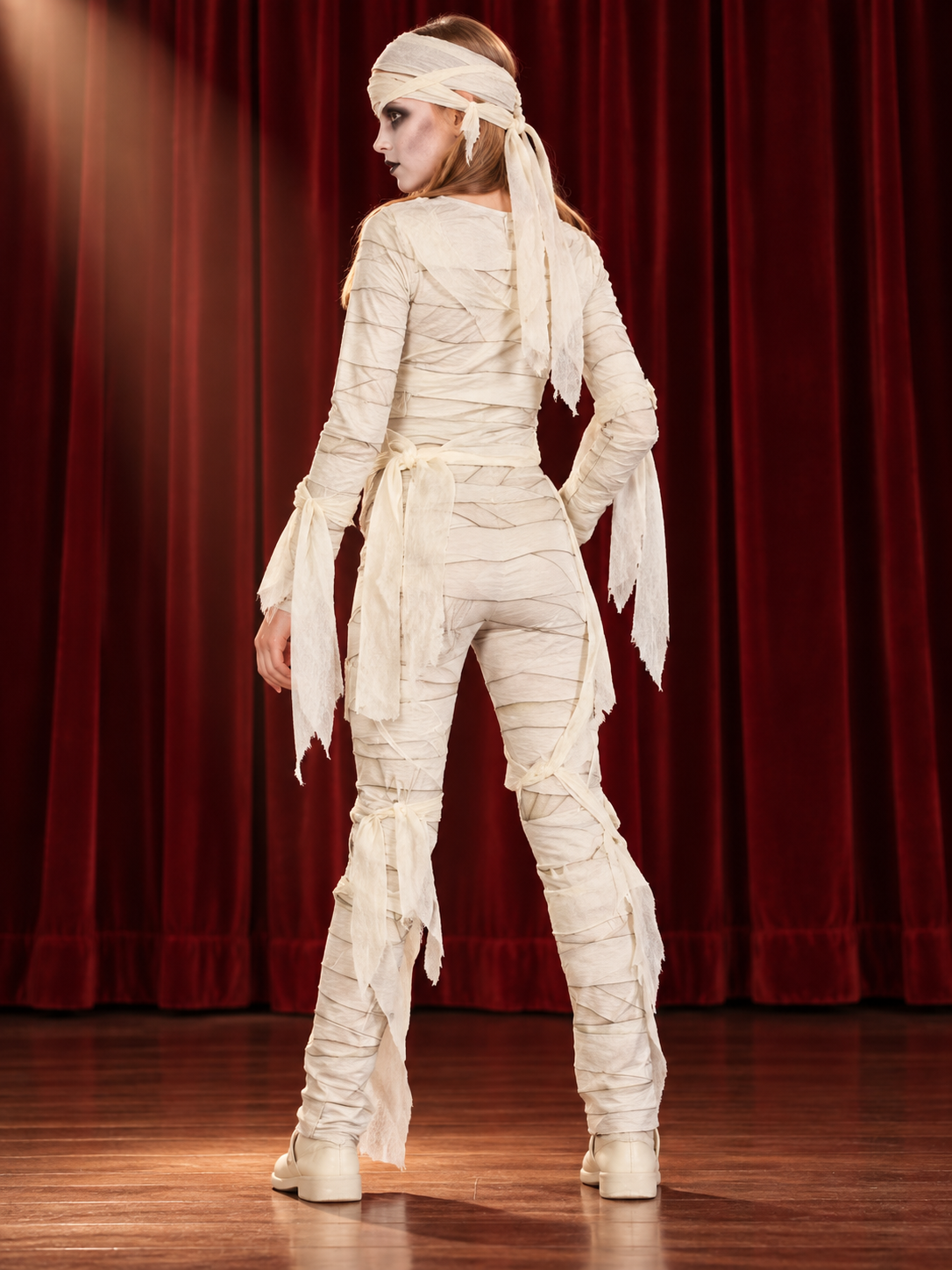 Kids' White Mummy Costume with Bandages and Head Wrap