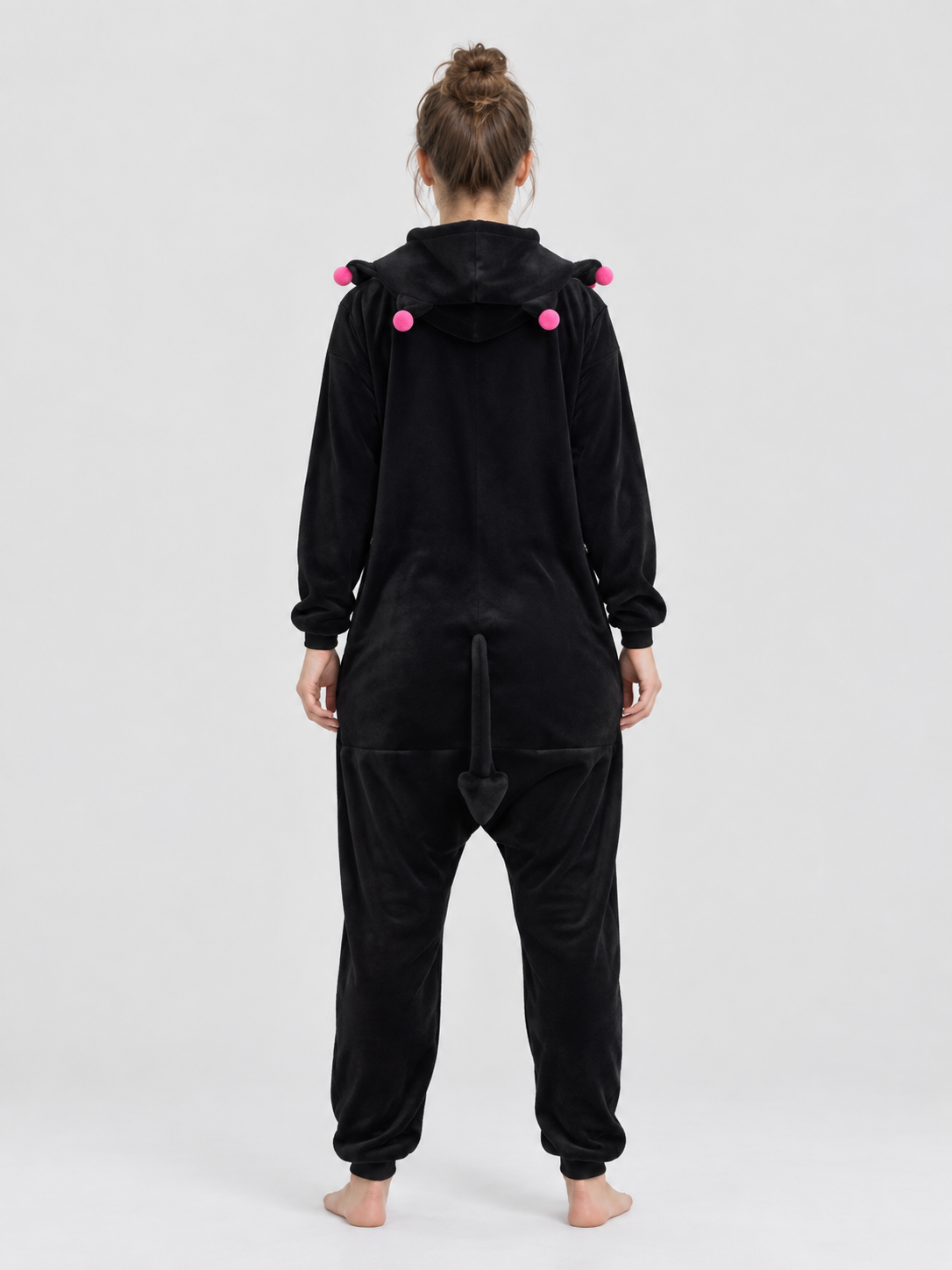 Black Fleece Hooded Pajama Jumpsuit with Ears