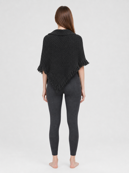 Black triangular wool shawl with fringe