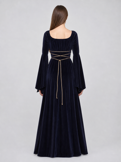 Gothic Maxi Evening Dress with Belt