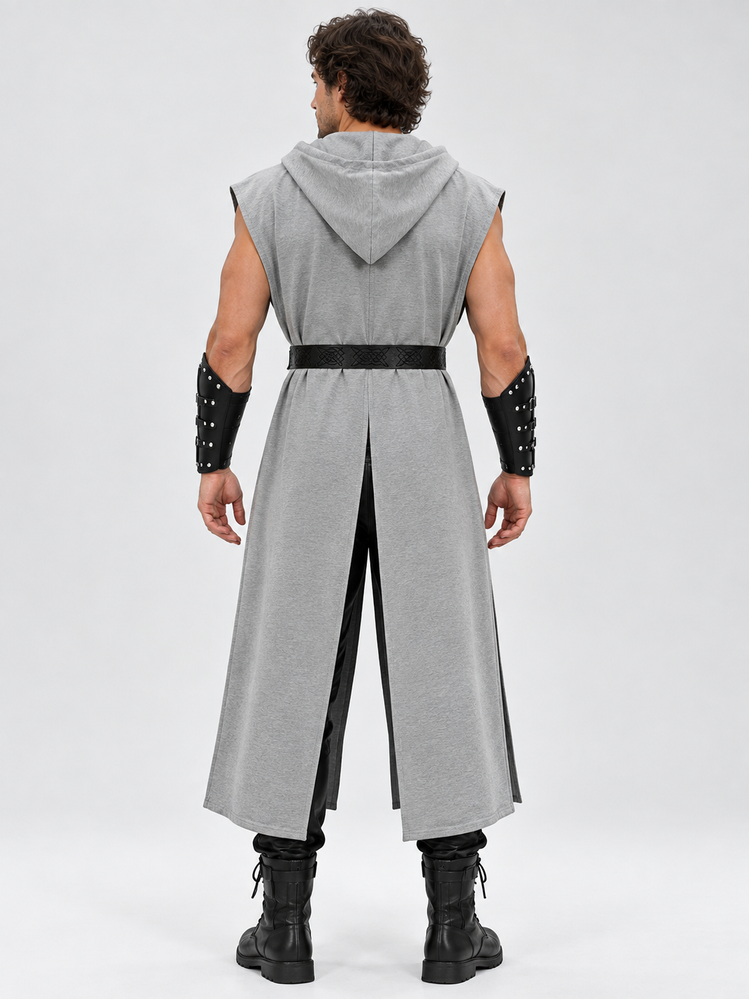 Long Gray Sleeveless Hooded Suit Cape