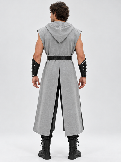 Long Gray Sleeveless Hooded Suit Cape