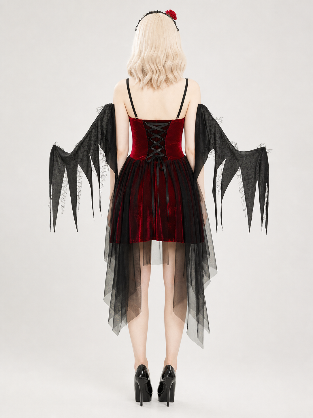 Gothic Retro Dress with Black Cape and Headband