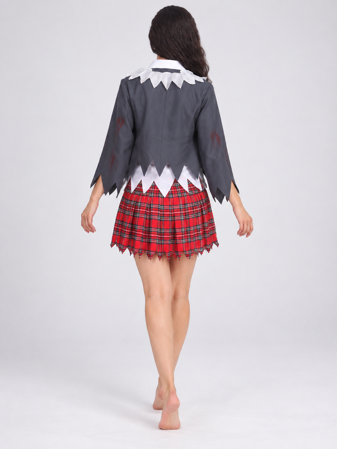 Zombie costume with cape and plaid skirt