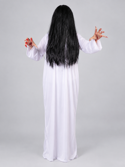 Ghost Carnival Costume: White Dress, Black Wig