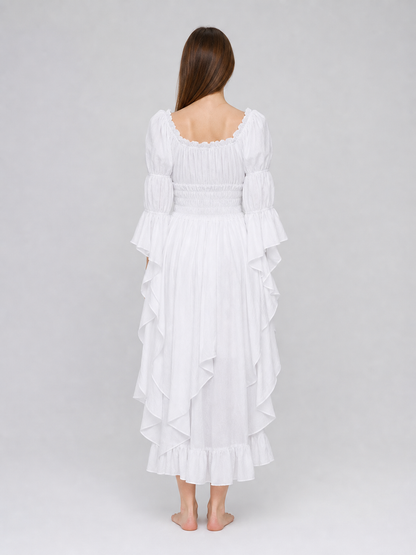 Long Dress with Lace Sleeves and Ruffles