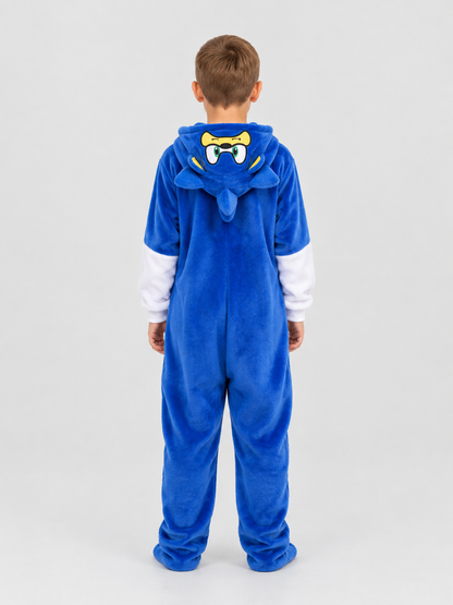 Blue Flannel Hooded Pajama Jumpsuit