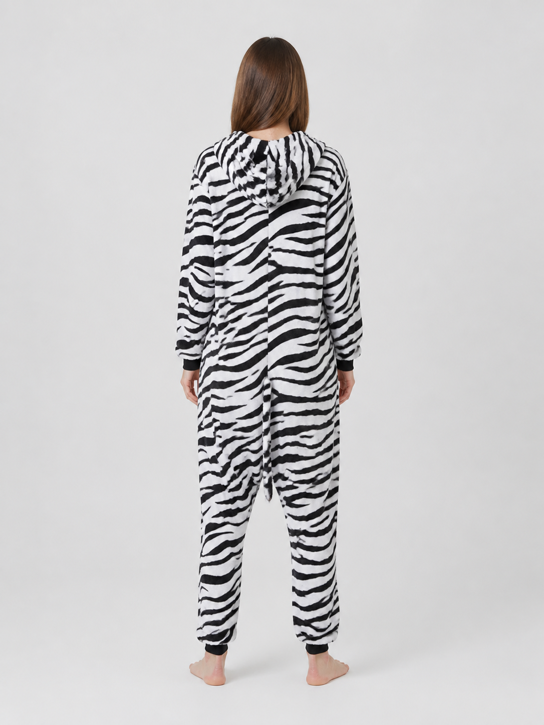 Flannel Zebra Long-Sleeve Pajama Jumpsuit back view