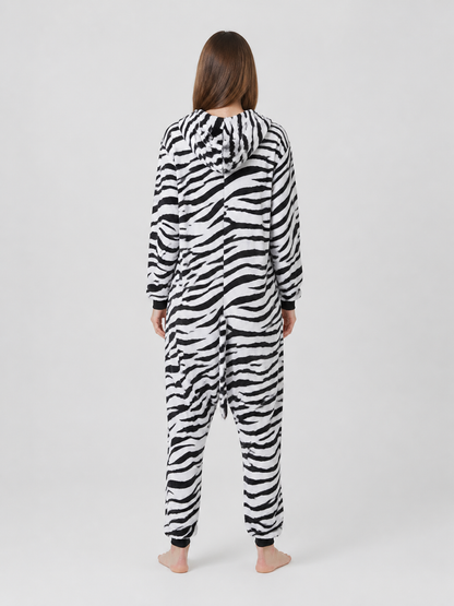 Flannel Zebra Long-Sleeve Pajama Jumpsuit back view