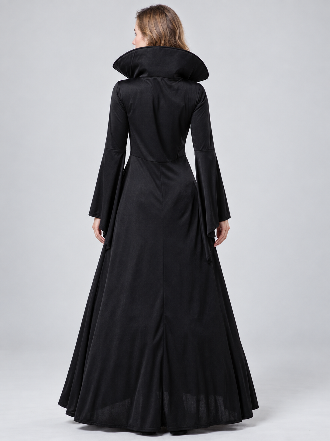Long Gothic Dress with Lacing and High Collar