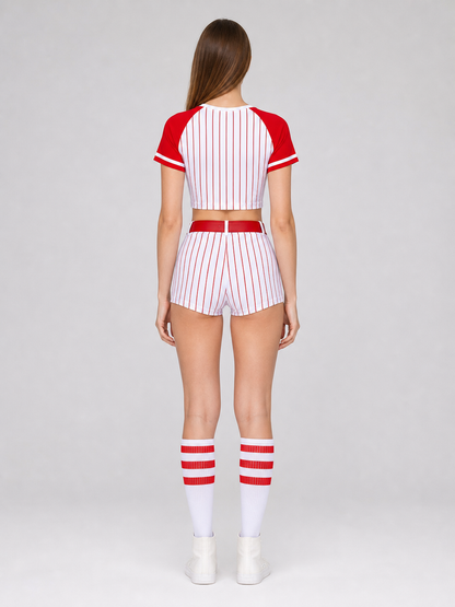 Striped Baseball Outfit: Top and Shorts back view