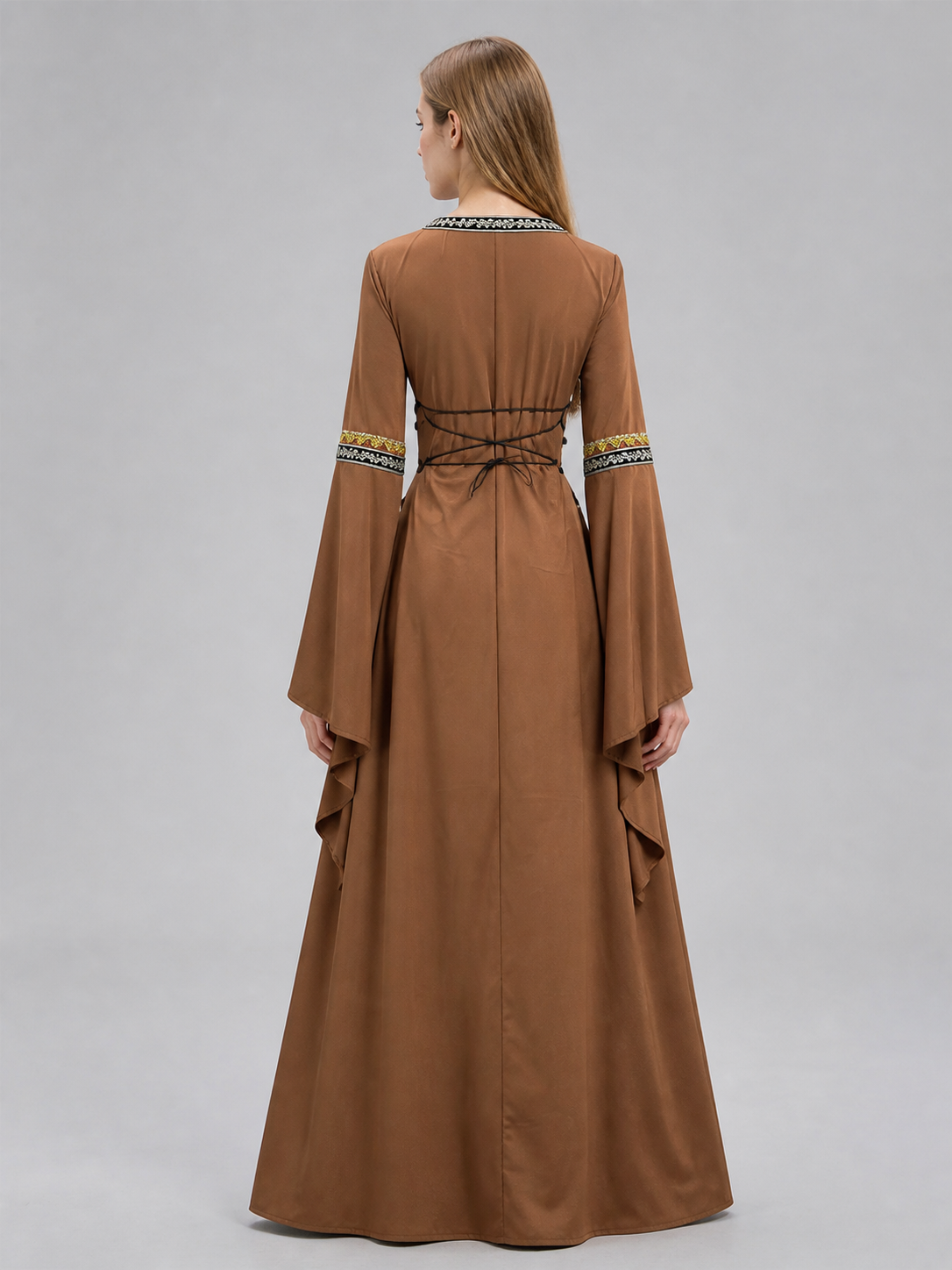 Medieval Floor-Length Dress with Cream Insert and Lacing back view
