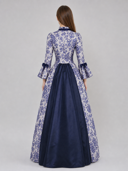 Vintage Printed Dress, Long Sleeves, Flared Silhouette