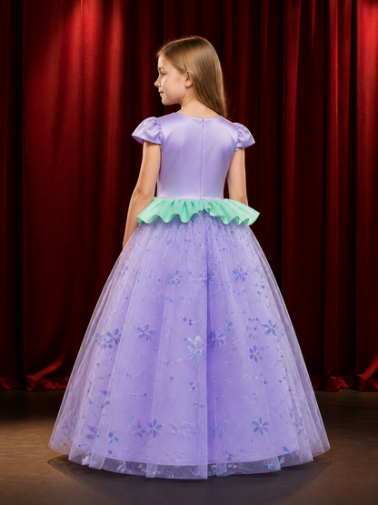 Girls' Mermaid Princess Dress Costume, Sequined Floral Mesh Performance Gown back view