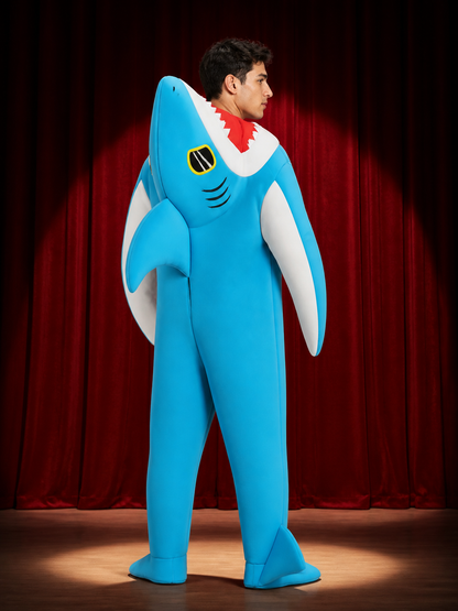 Unisex Shark Costume Jumpsuit, Inflatable Halloween Funny Outfit with Fins and