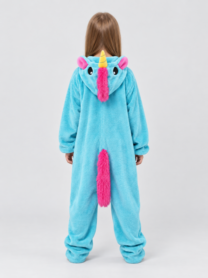Kids' Flannel Hooded Unicorn Pajama Jumpsuit