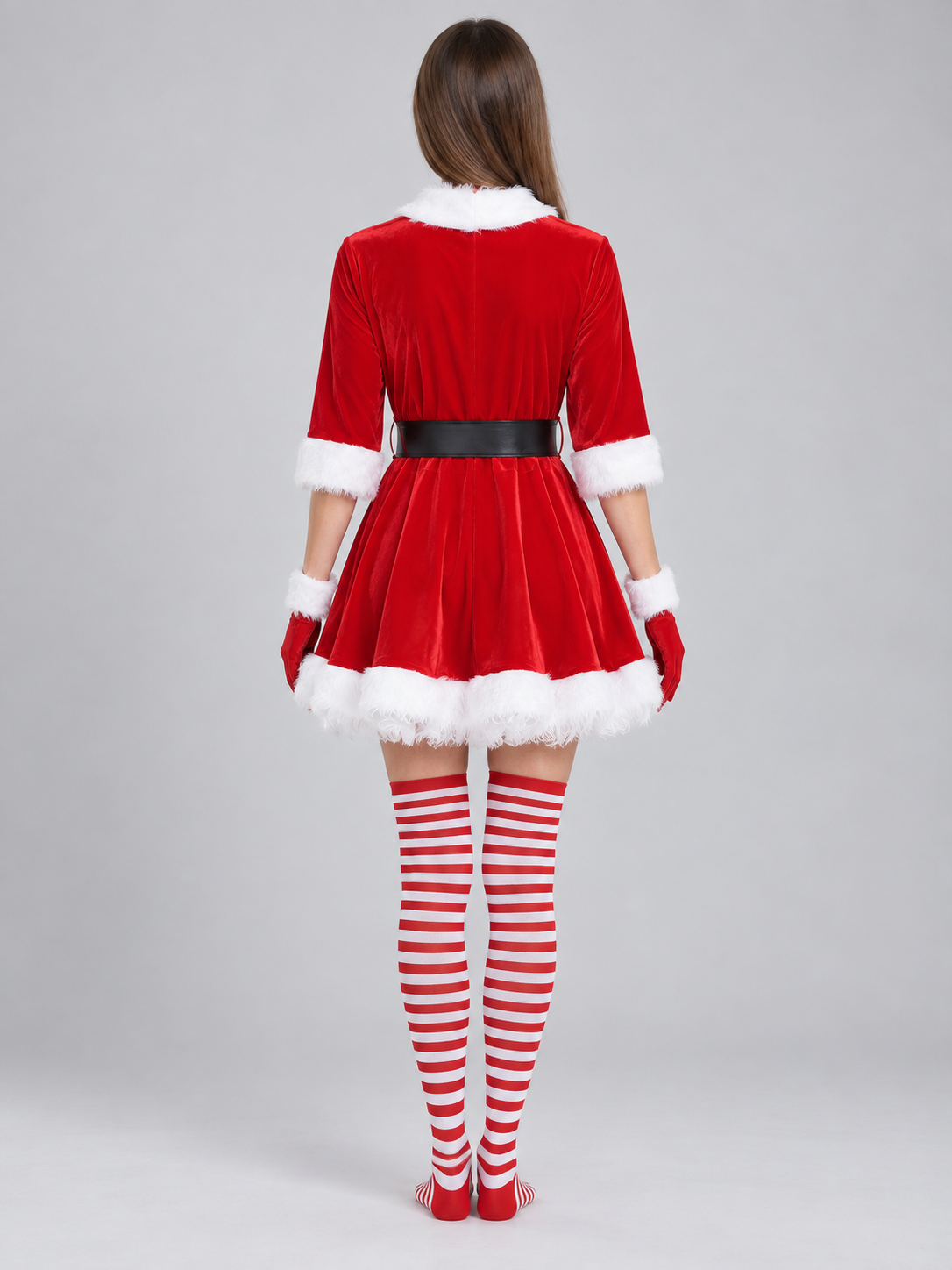 Red Costume Dress with White Fluffy Trim back view