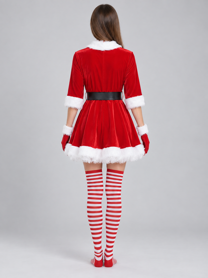 Red Costume Dress with White Fluffy Trim back view