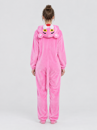Pink Flannel Kigurumi Pajama with Hood and Ears