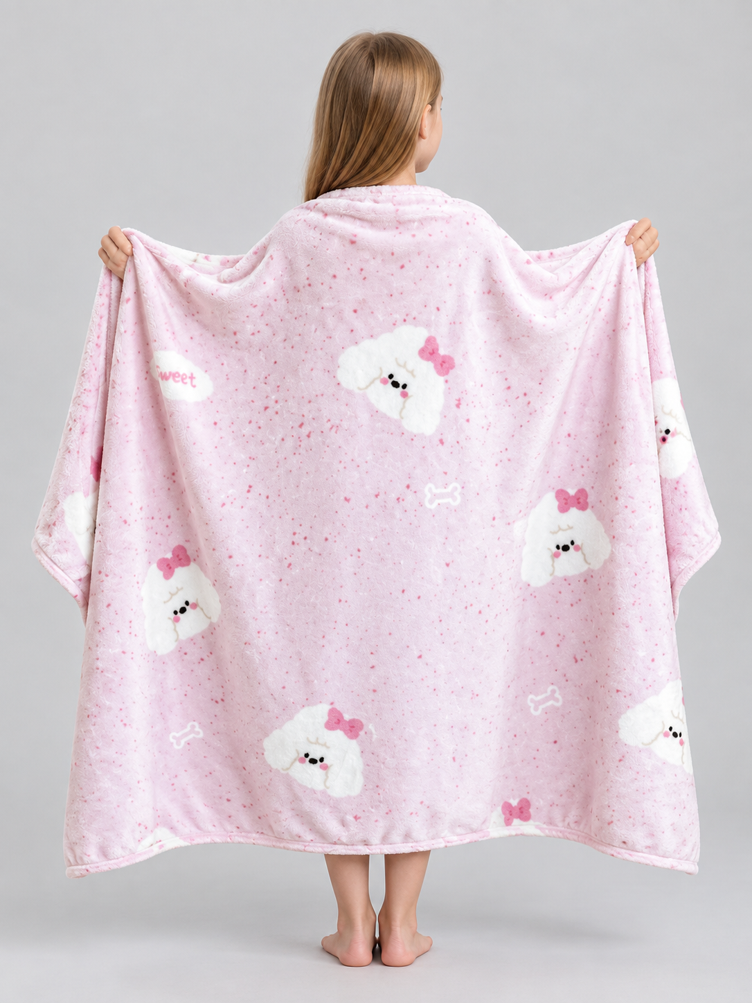 Reversible Light Pink Blanket with Dogs and Bows