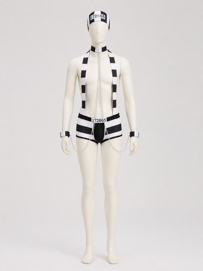 Mesh Costume with Top and Briefs, Black and White back view