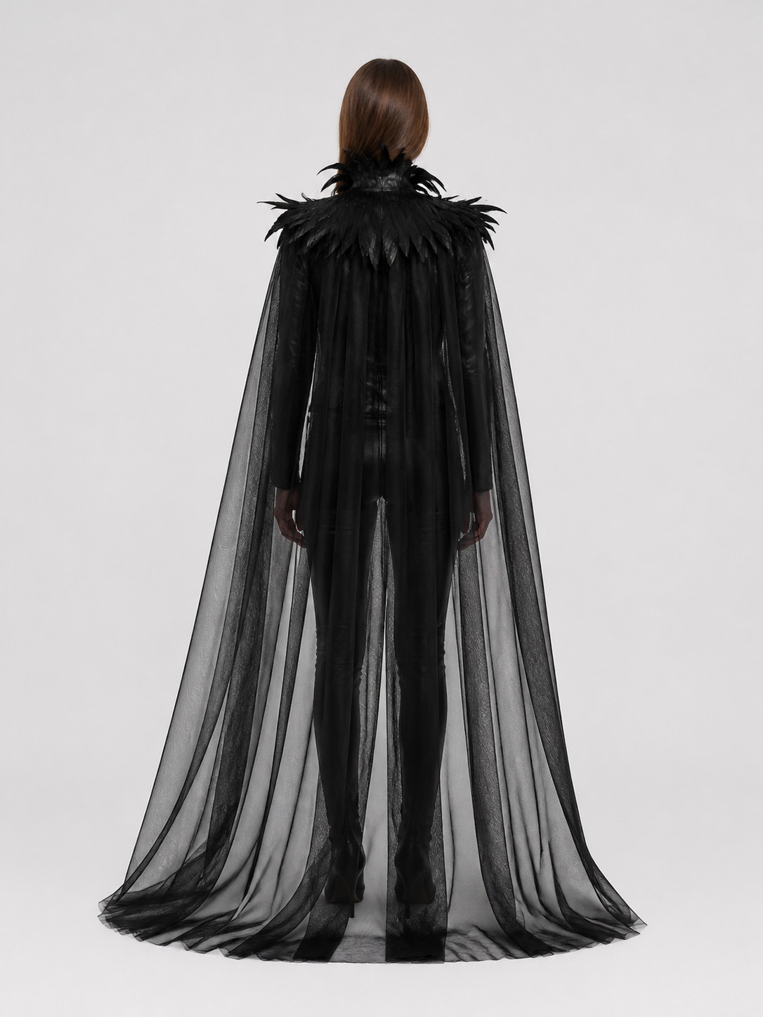Gothic Set: Black Horned Cape with Feathers