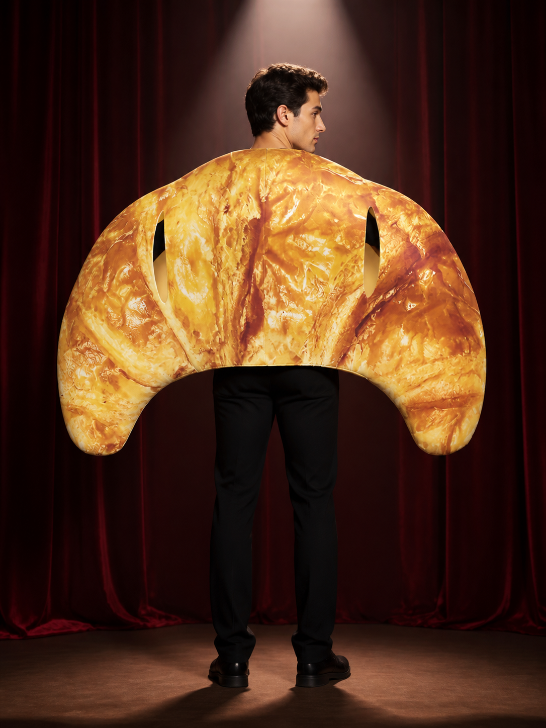 Adult Croissant Jumpsuit Costume, Funny Food Character Outfit for Halloween back view